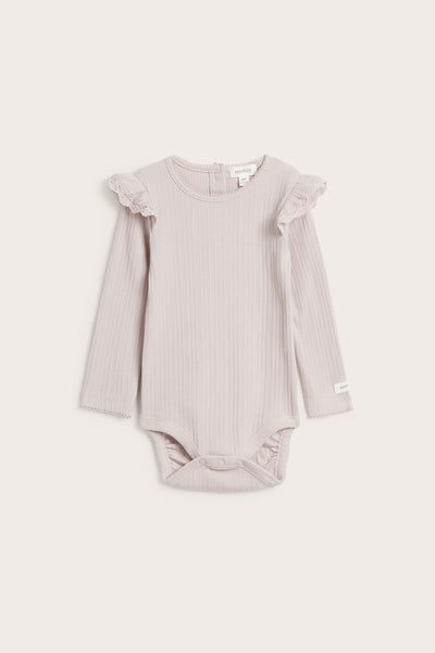 Baby lilac bodysuit with ruffles