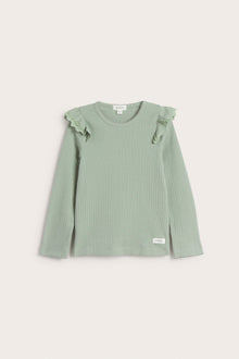 Kids' green ribbed top with frills