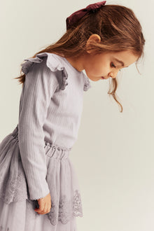 Kids' lilac ribbed top with frills