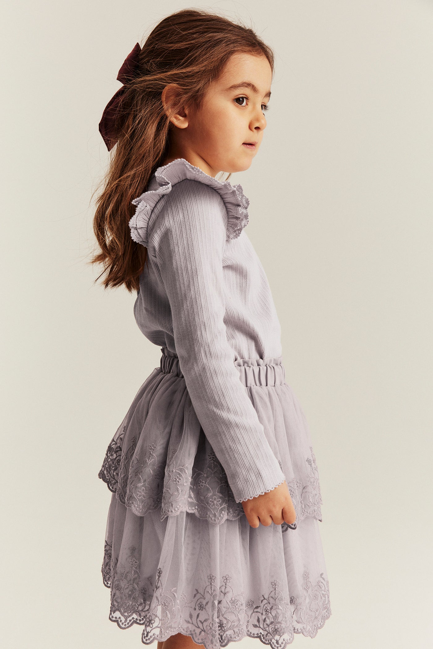 Kids' lilac ribbed top with frills