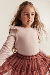 Kids' pink ribbed top with frills