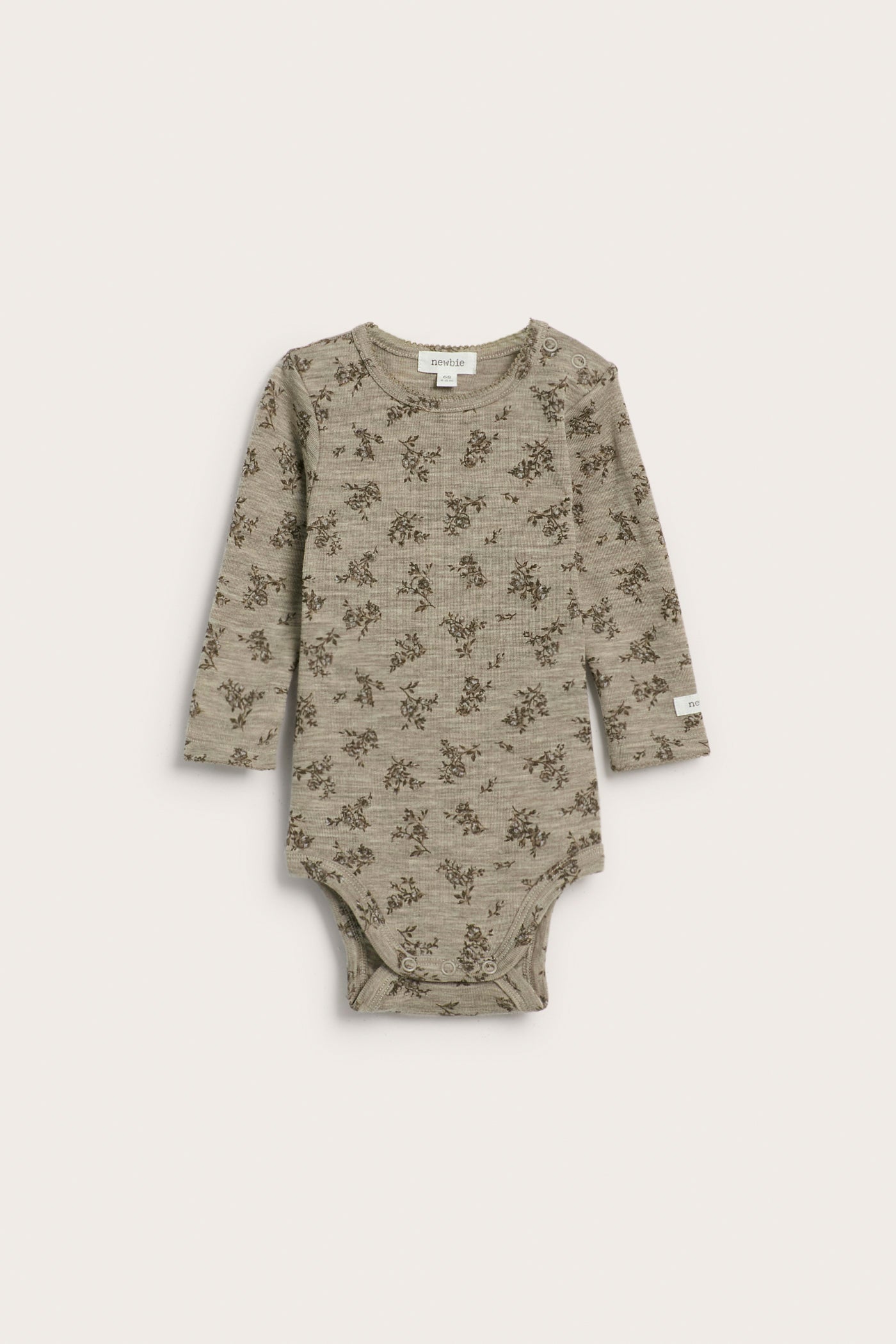 Baby beige floral merino wool bodysuit