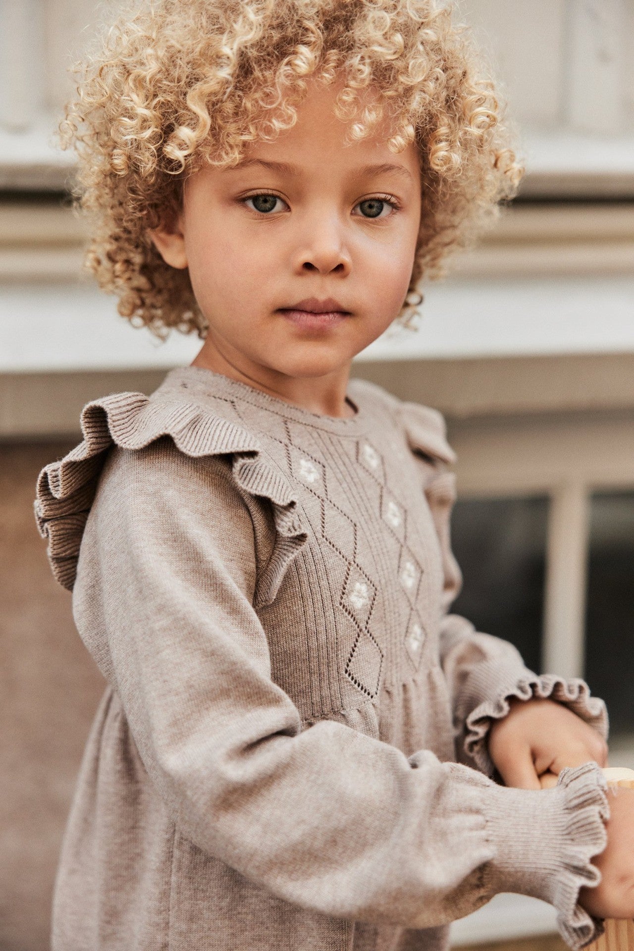 Kids brown knitted frill dress