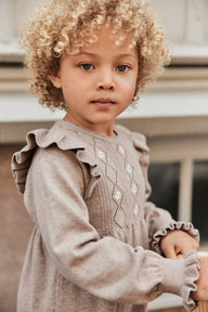 Kids brown knitted frill dress