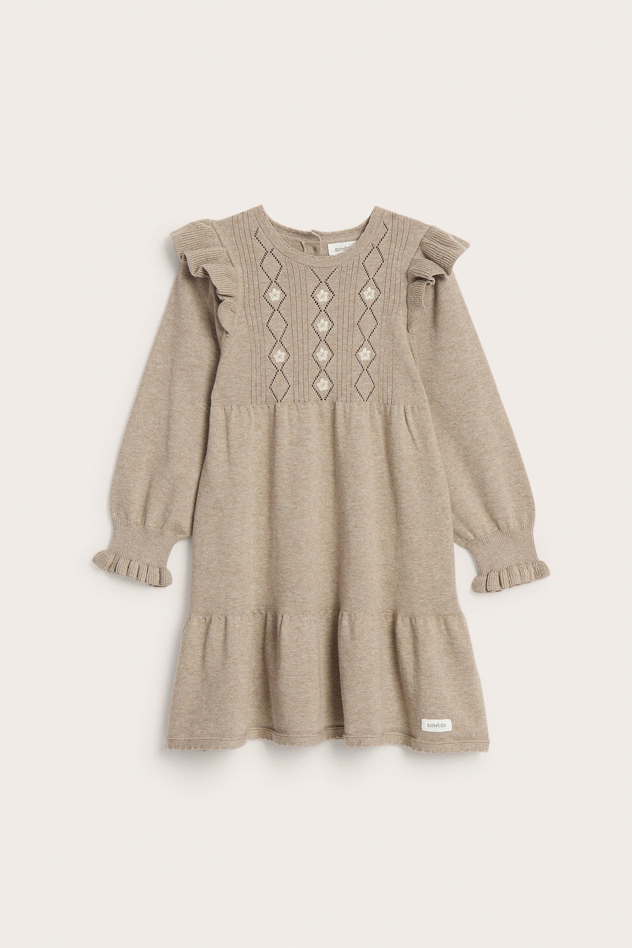 Kids brown knitted frill dress