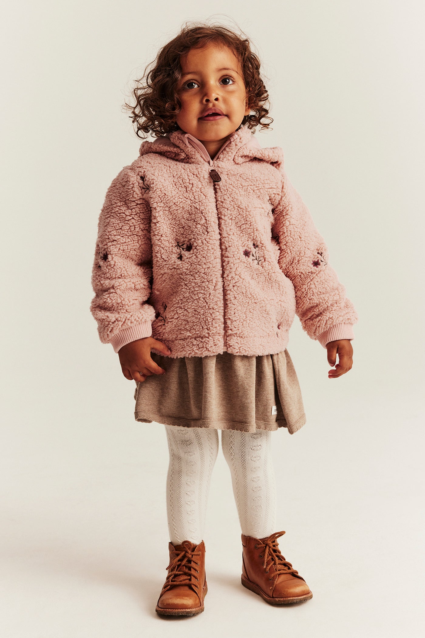 Baby pink floral pile jacket