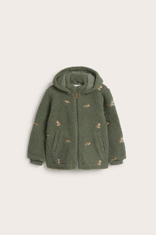 Kids green fox pile jacket