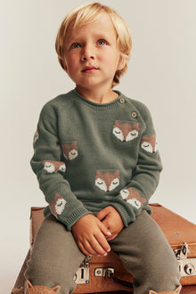 Kids´ green fox knitted jumper