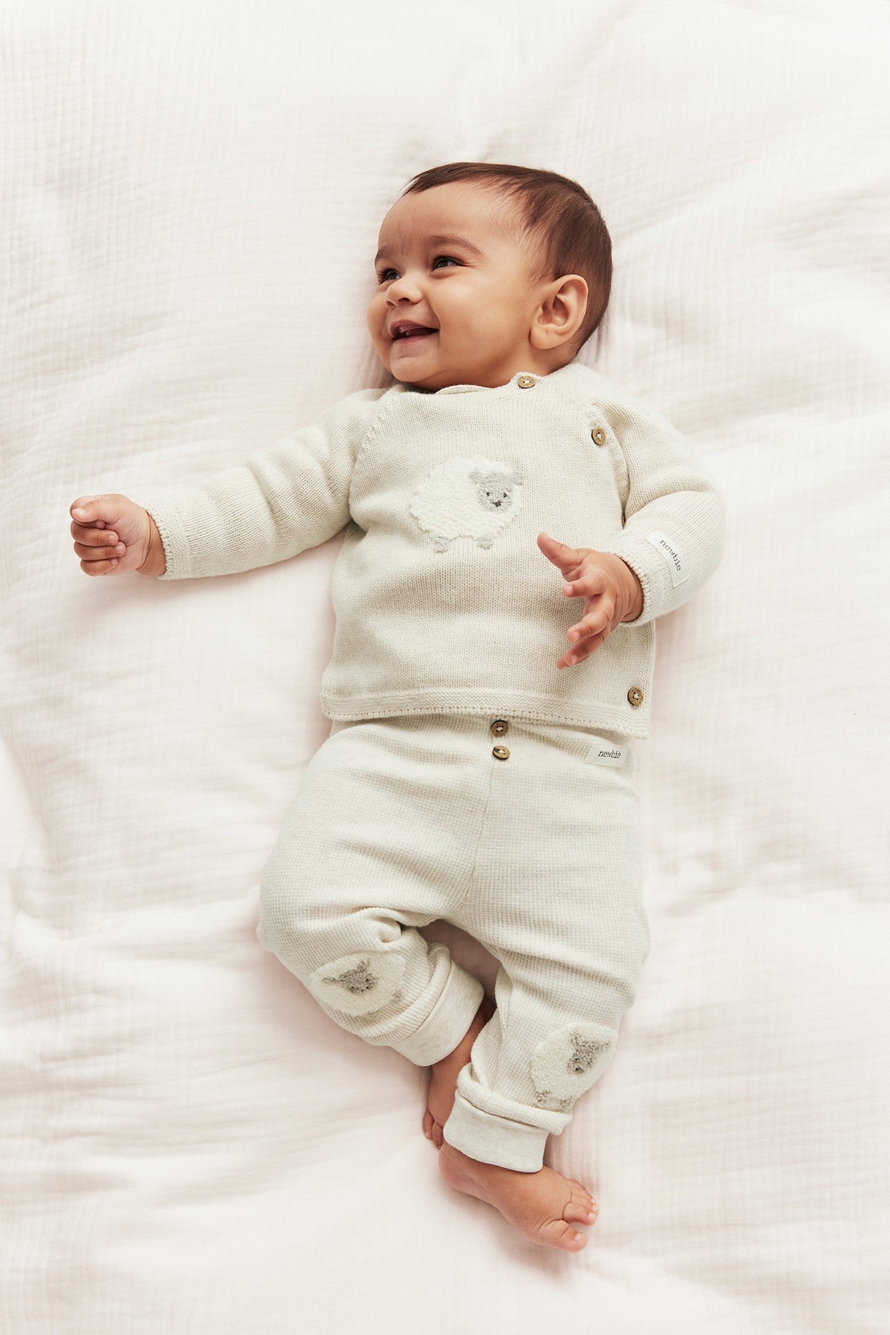 Baby beige lamb-knit cardigan