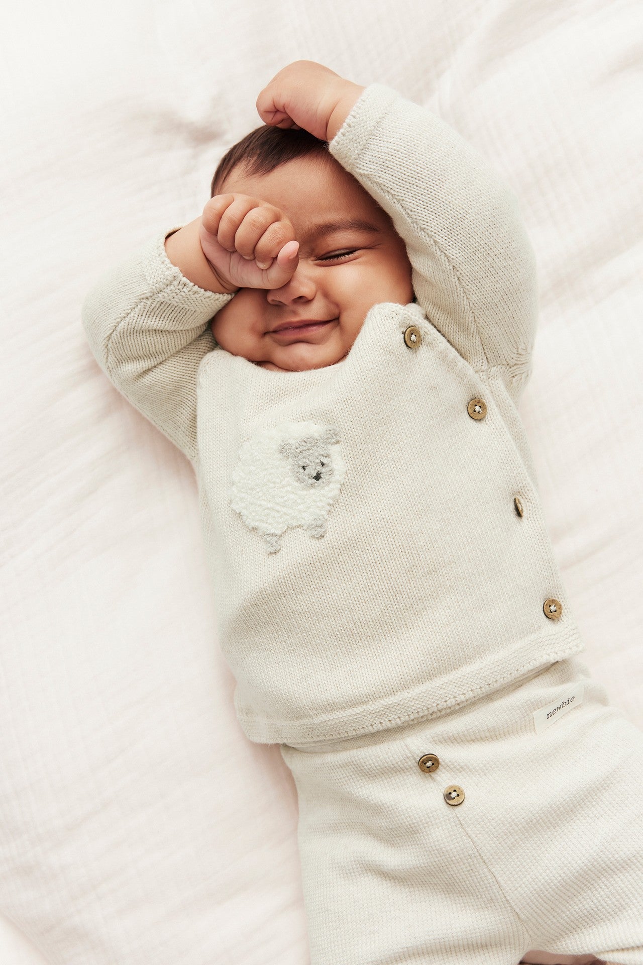 Baby beige lamb-knit cardigan