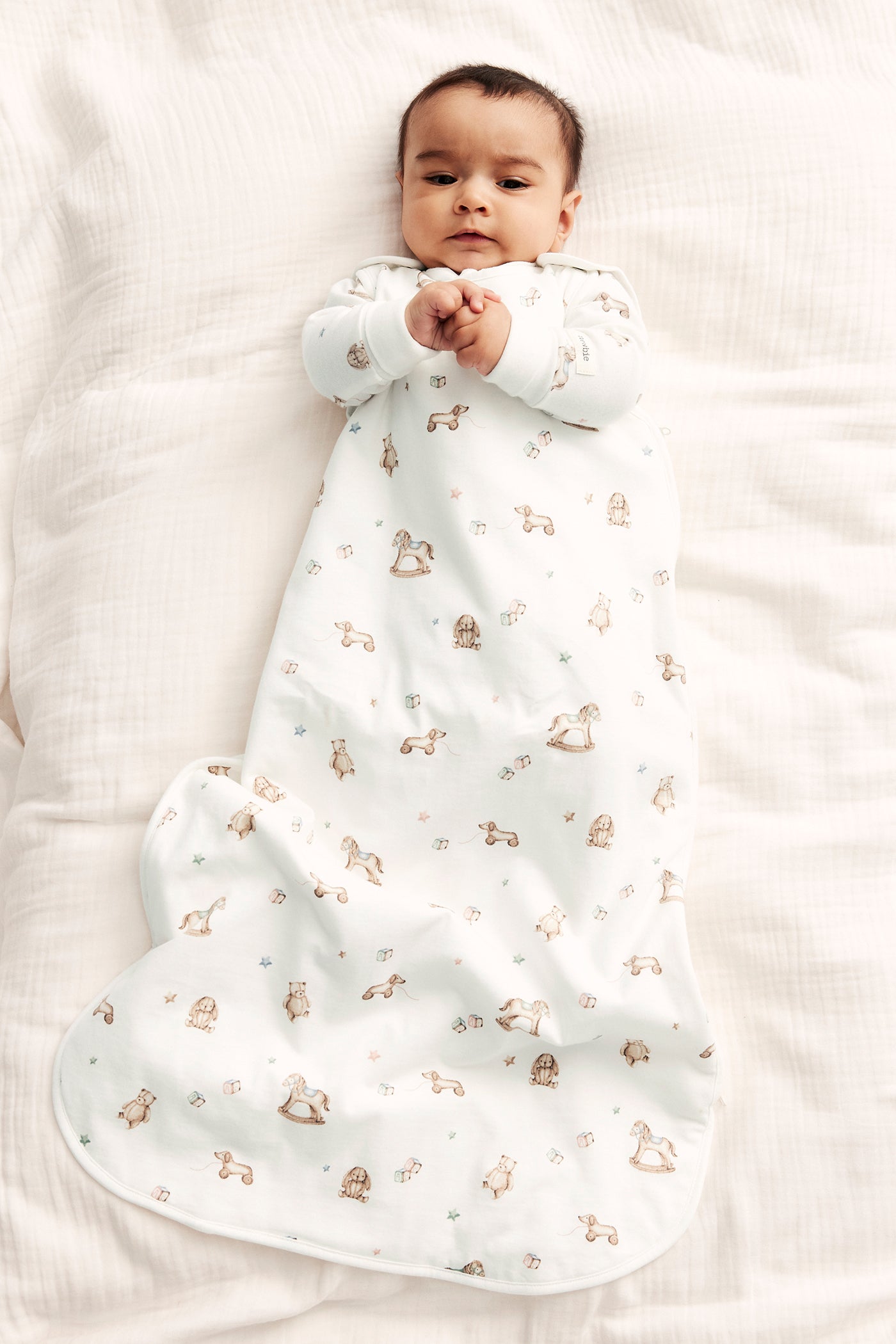 Baby white toy patterned sleeping bag