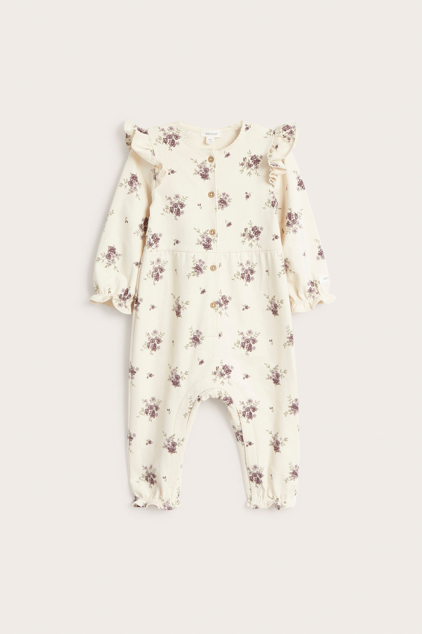 Baby beige floral jumpsuit with frills