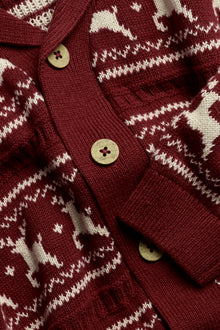 Kids red jacquard knitted cardigan