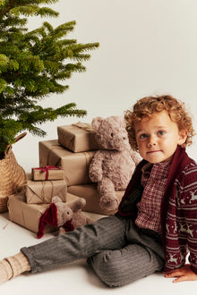 Kids red jacquard knitted cardigan