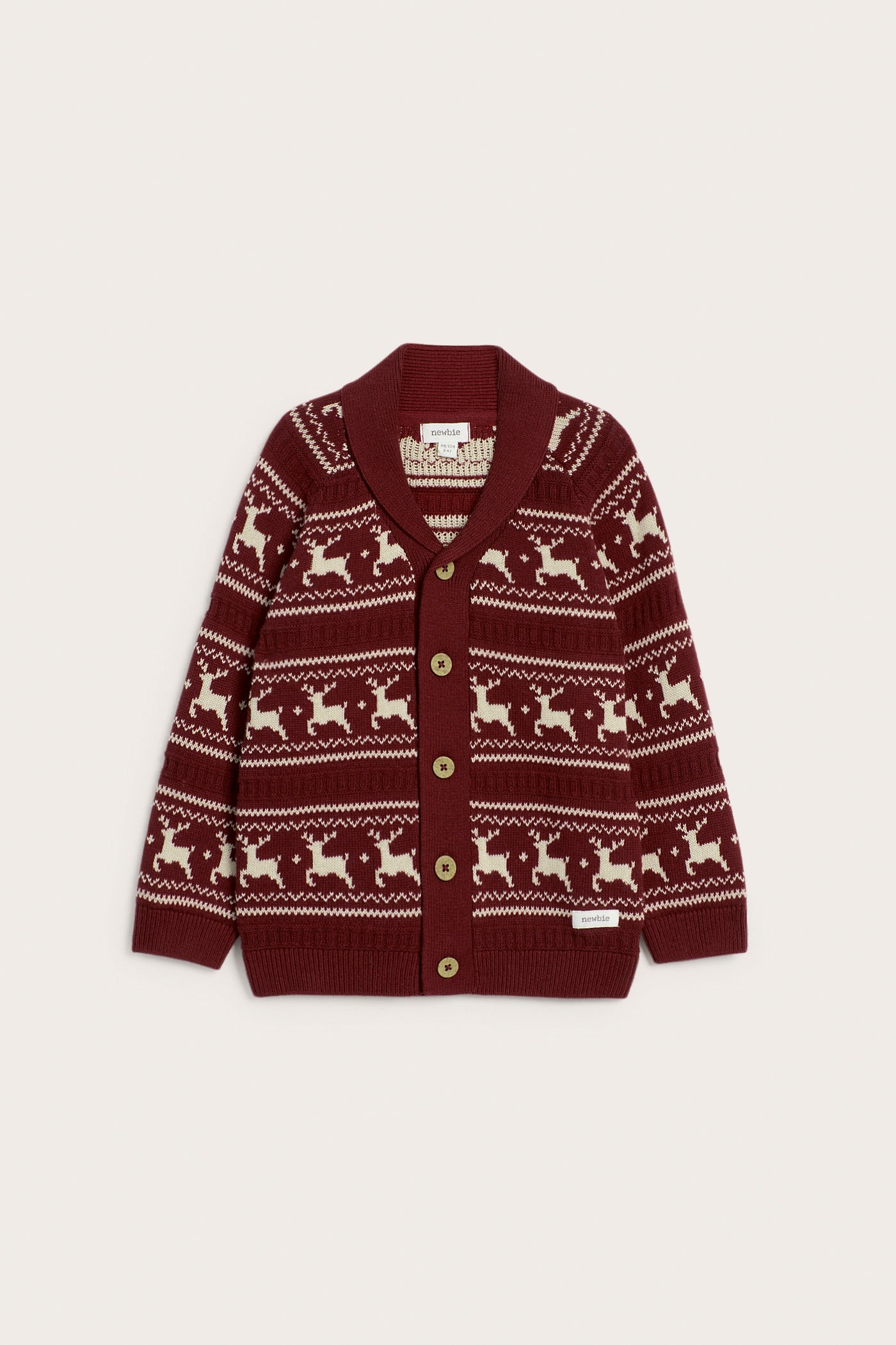 Kids red jacquard knitted cardigan