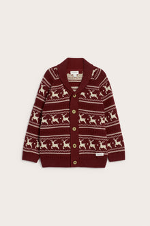 Kids red jacquard knitted cardigan