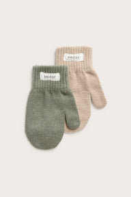 Kids green/beige thumb mittens 2-pack