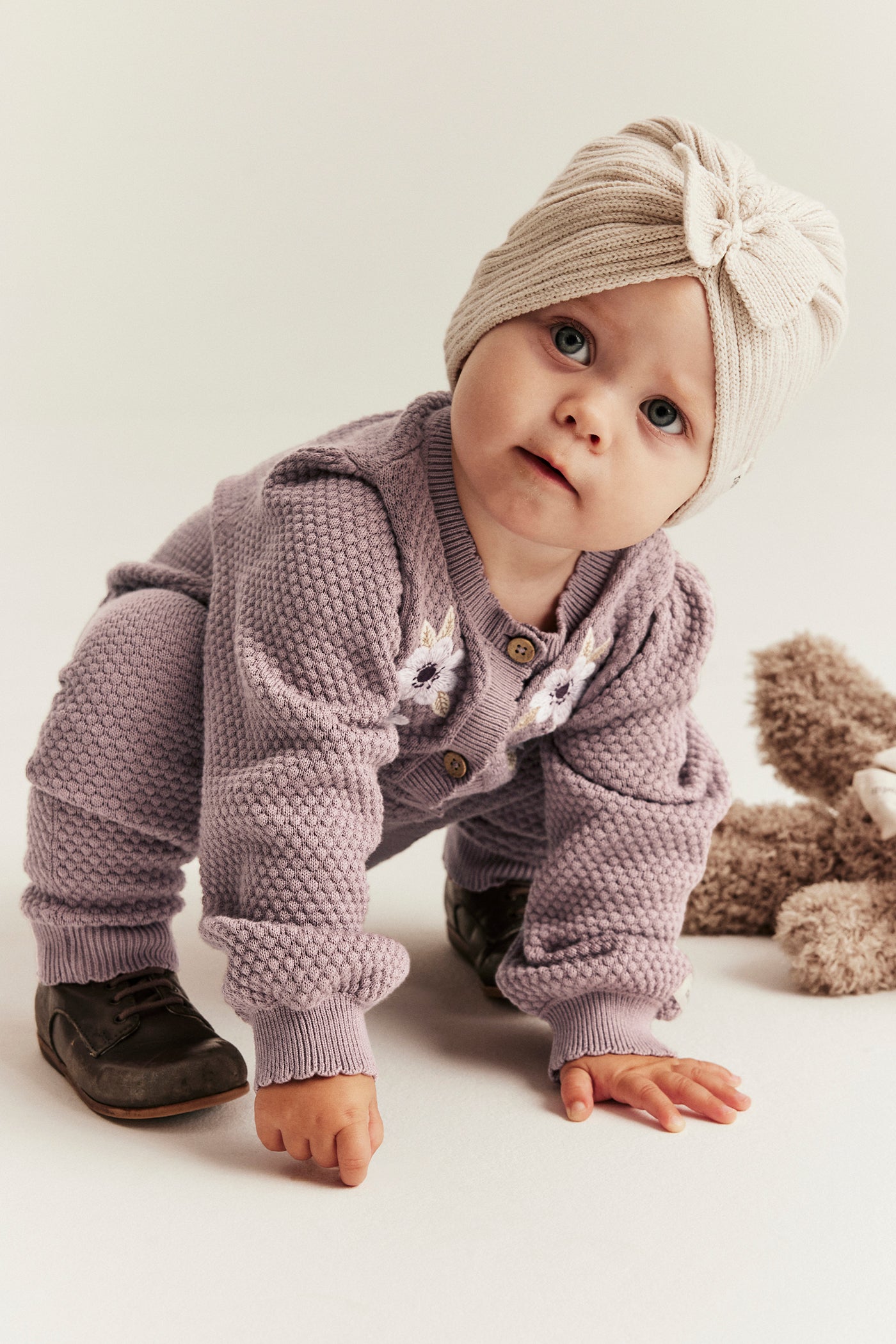 Baby lilac floral knitted jumpsuit