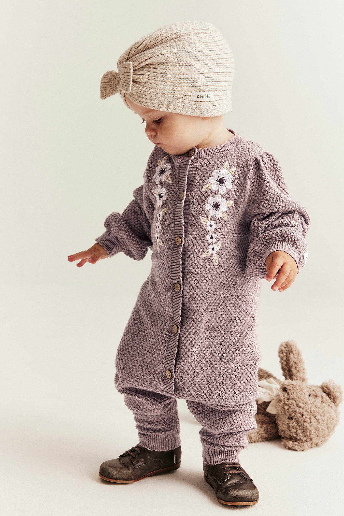 Baby lilac floral knitted jumpsuit