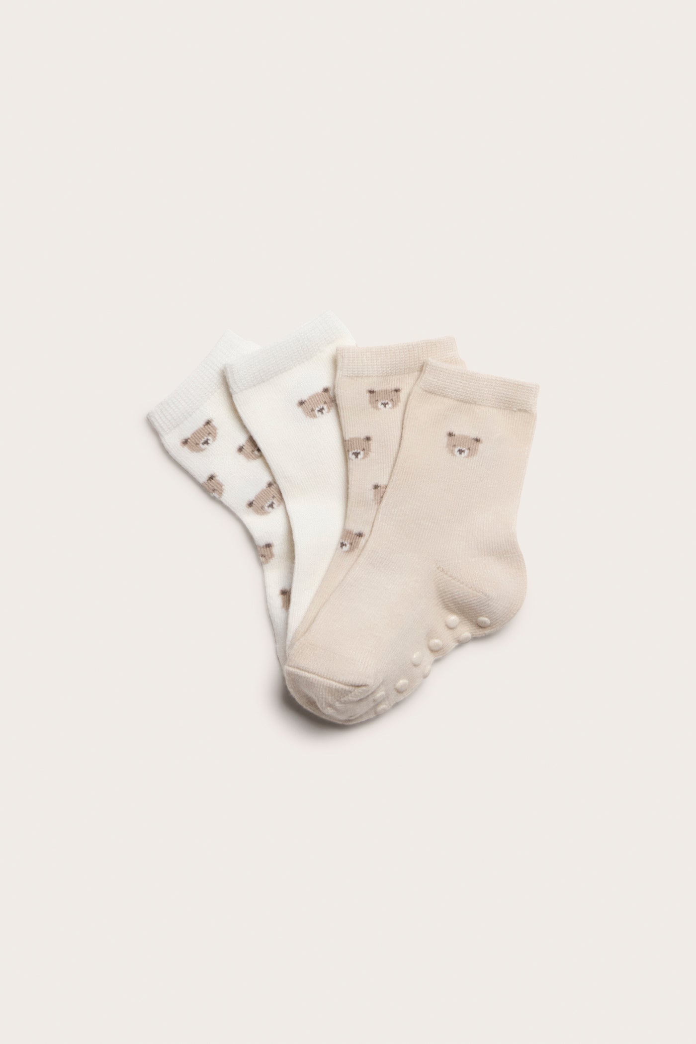 Baby beige teddy bear socks 4pk