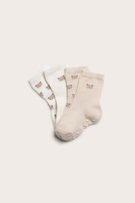 Baby beige teddy bear socks 4pk