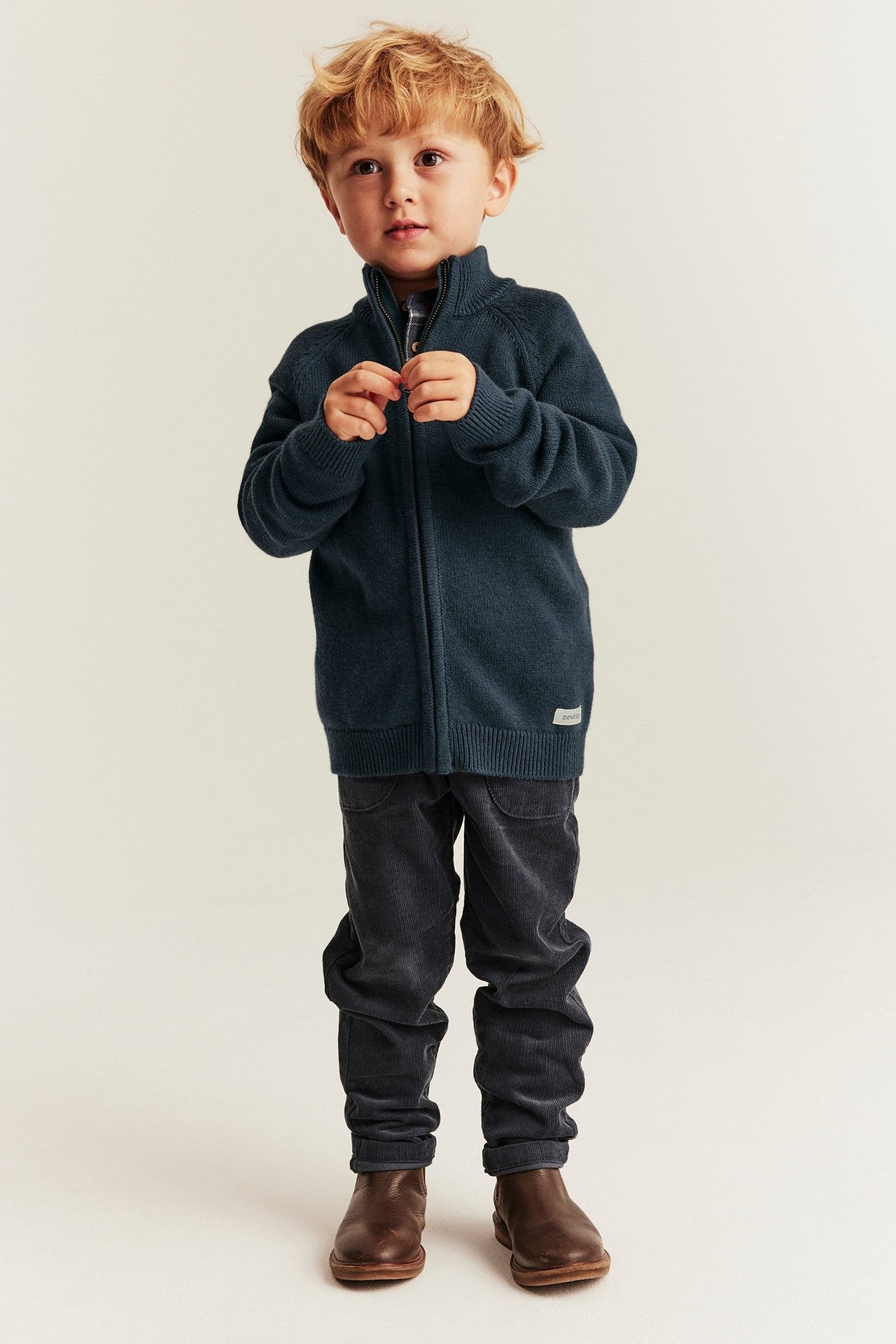 Kids blue knitted wool blend cardigan