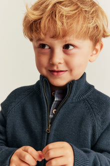 Kids blue knitted wool blend cardigan