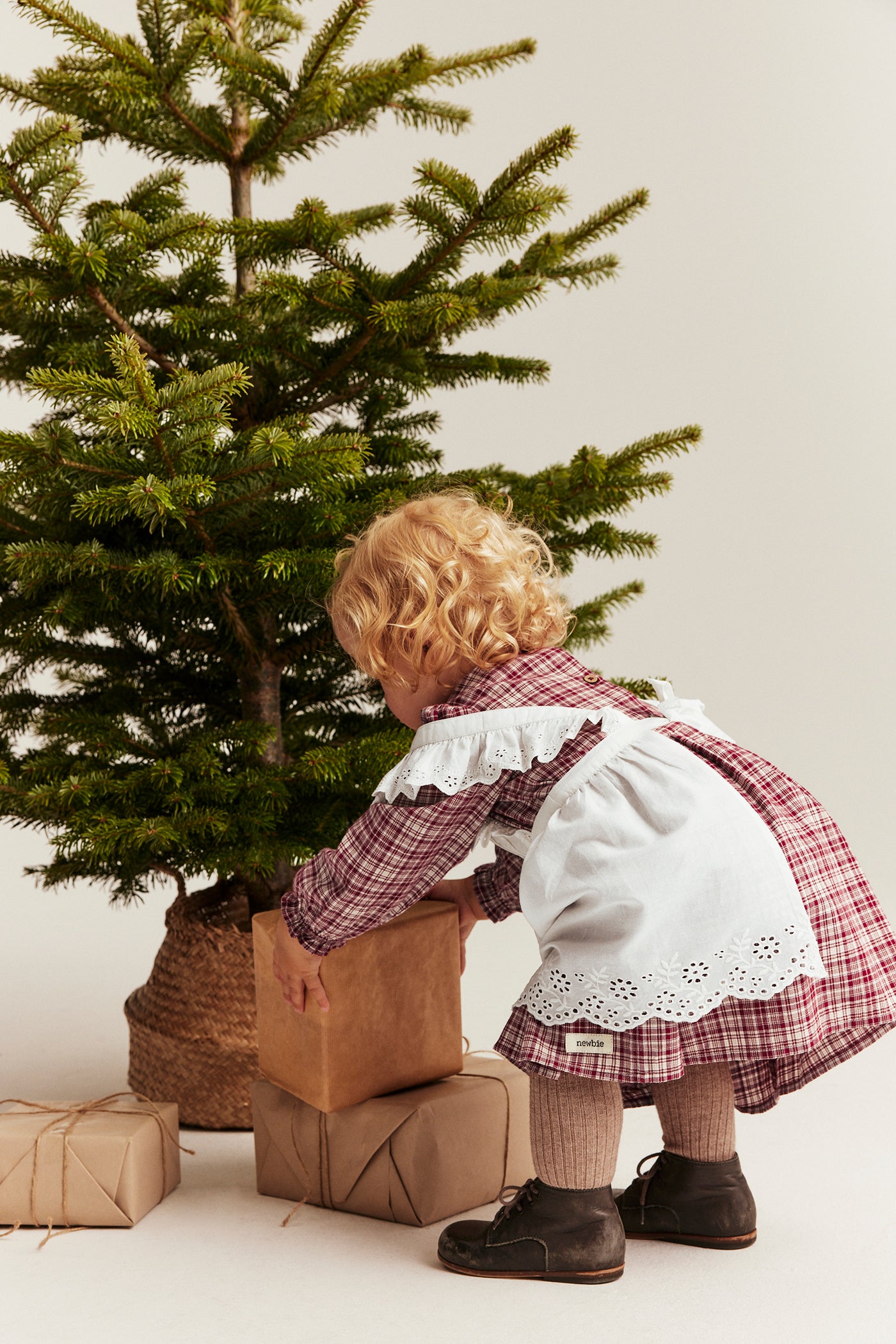 Baby red checked dress with apron