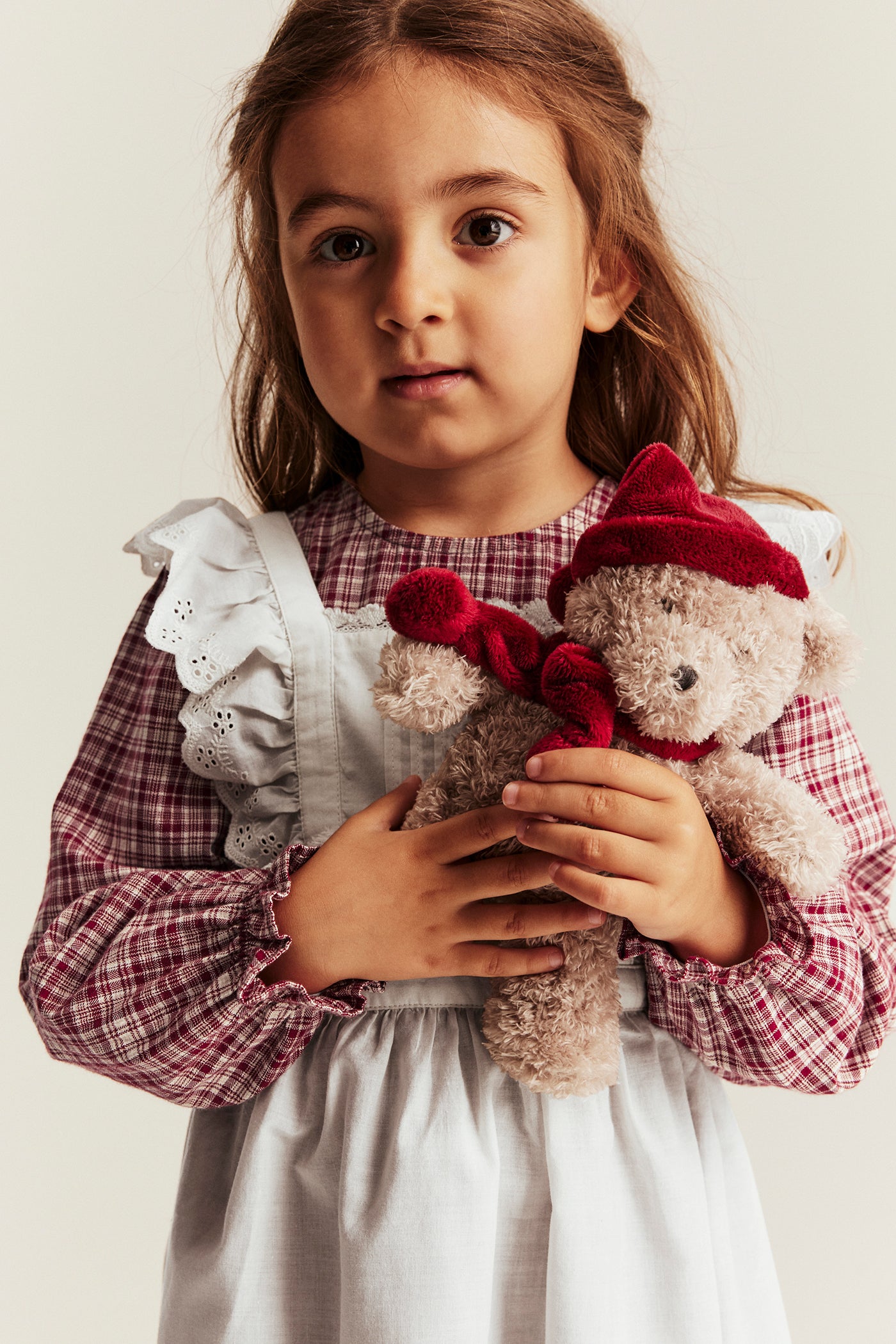 Kids' red checked dress with apron