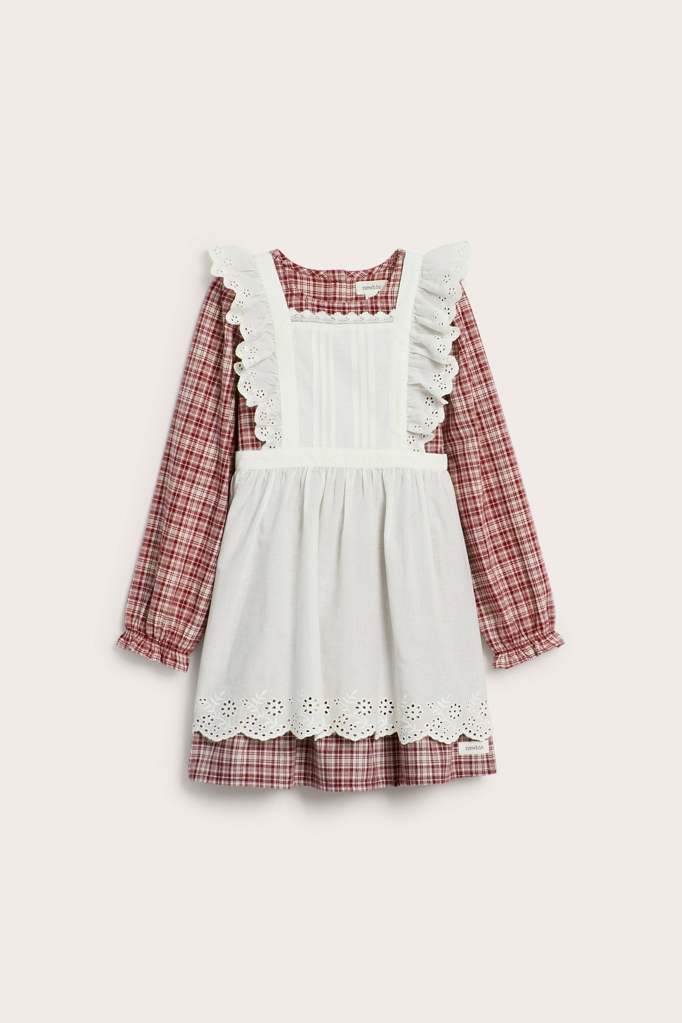 Kids' red checked dress with apron