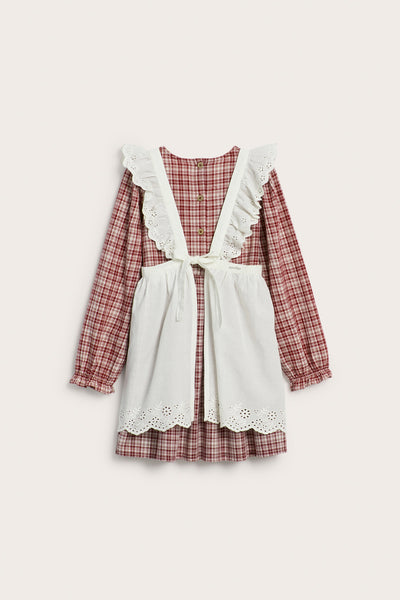 Kids' red checked dress with apron