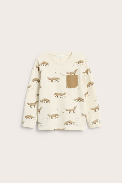 Kids beige top with foxes