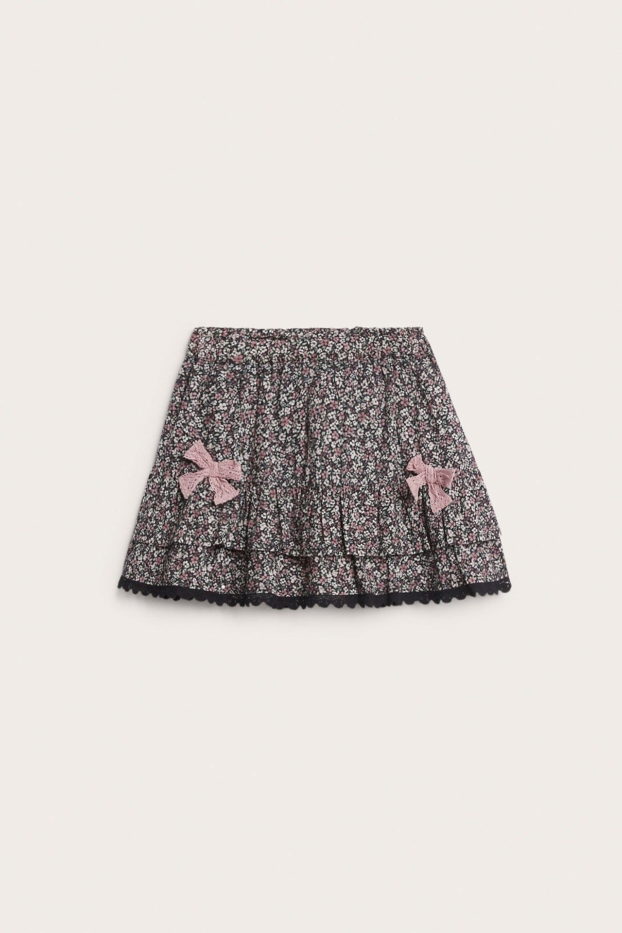 Kids' black ditsy floral skirt with frills