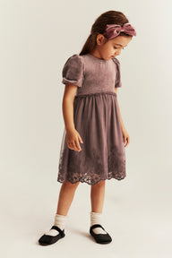 Baby & kids' pink velour dress with mesh skirt