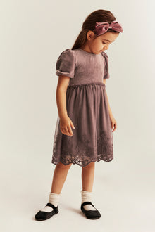 Baby & kids' pink velour dress with mesh skirt