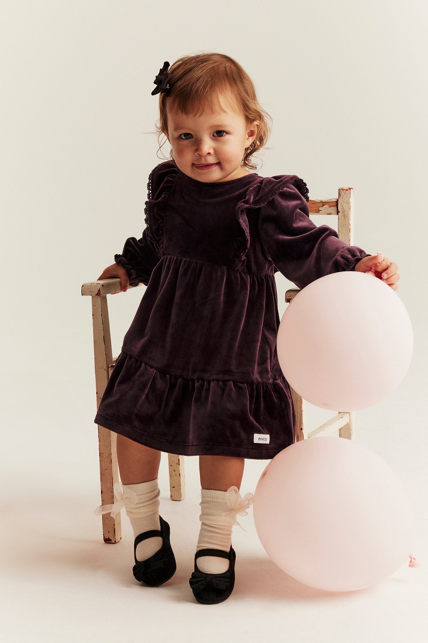 Baby lilac velour dress with frills