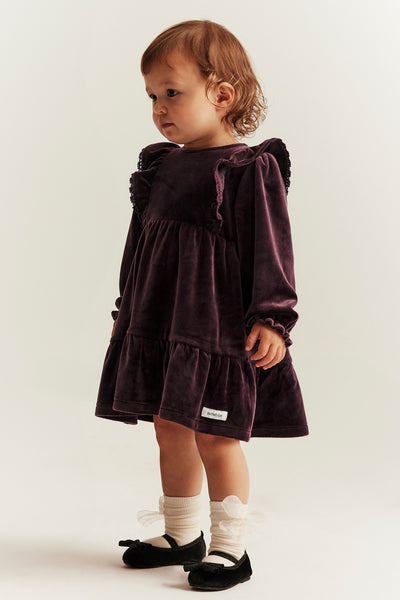 Baby lilac velour dress with frills