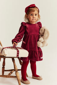 Baby red velour dress with frills