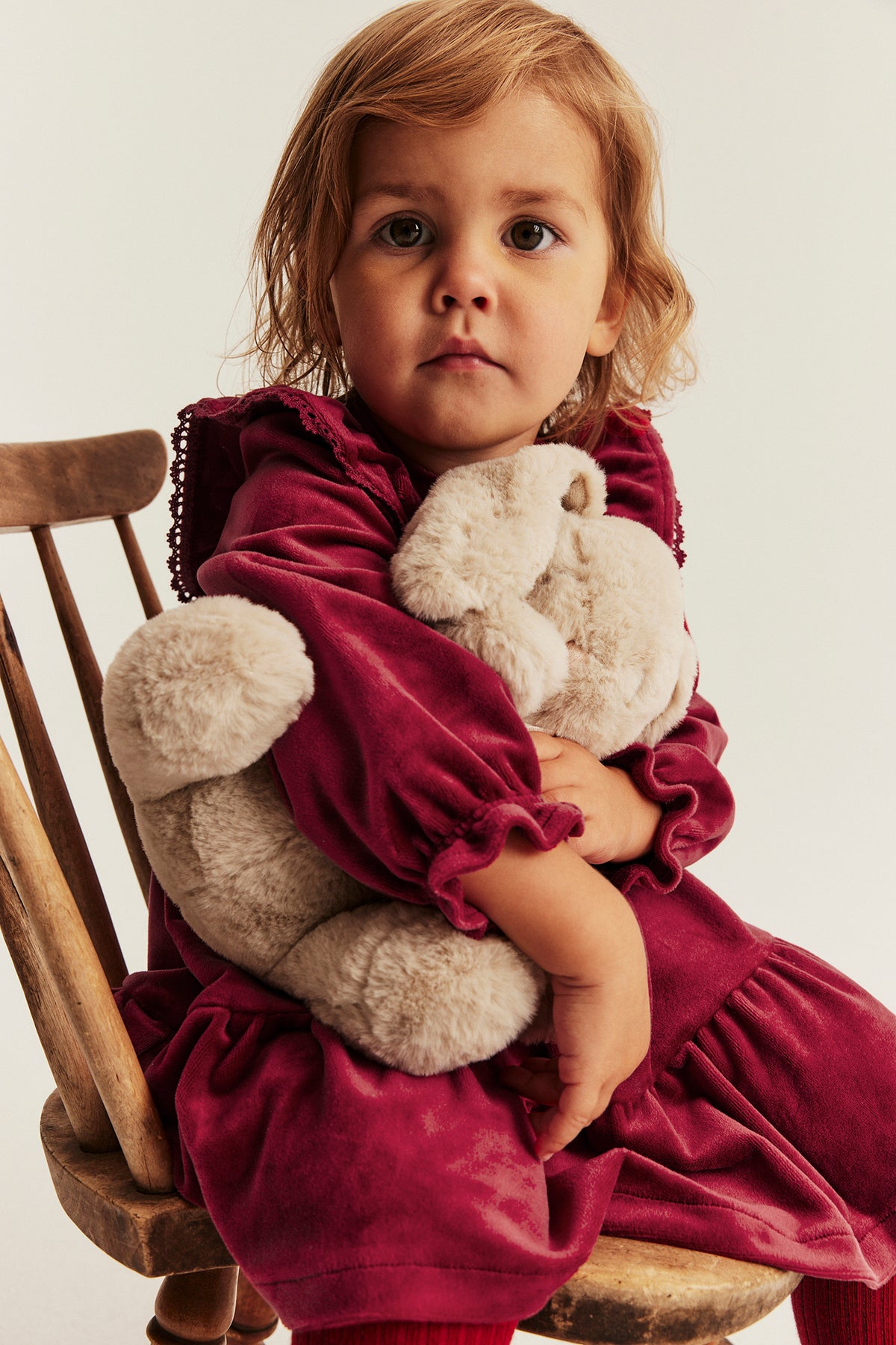 Baby red velour dress with frills