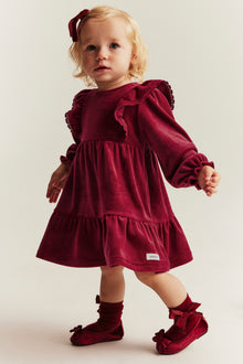Baby red velour dress with frills