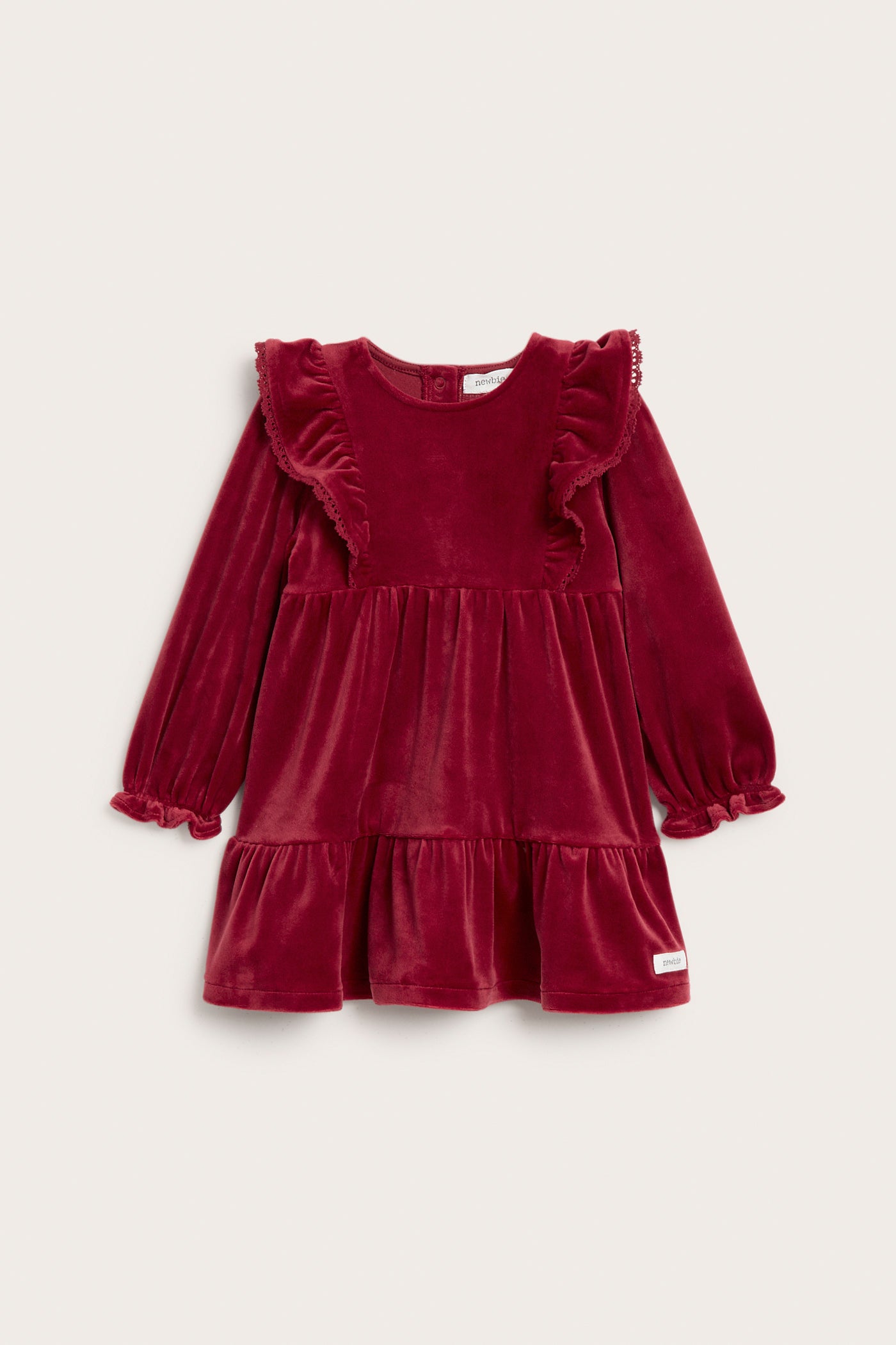 Baby red velour dress with frills