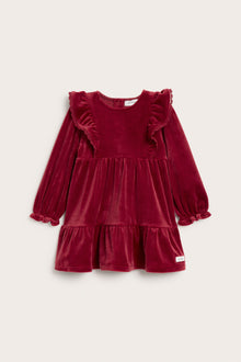 Baby red velour dress with frills
