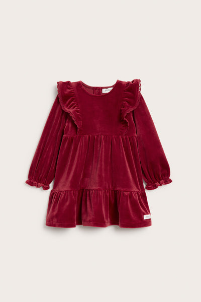 Baby red velour dress with frills