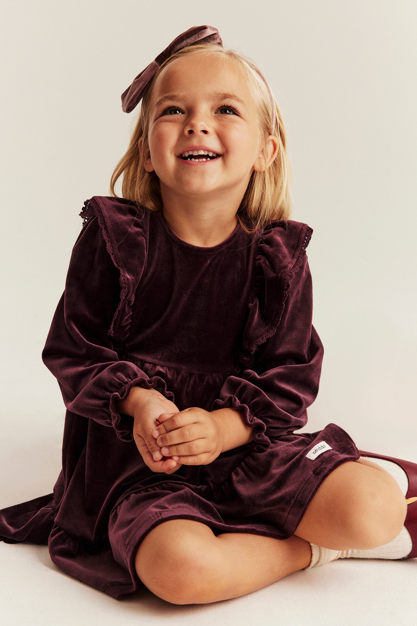 Kids lilac velour dress with frills