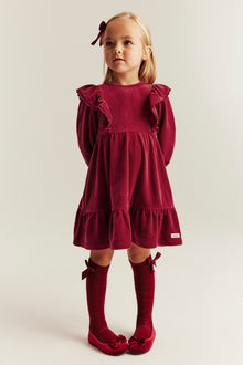 Kids´ red velour dress with frills
