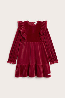 Kids´ red velour dress with frills