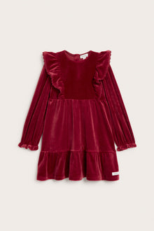 Kids´ red velour dress with frills