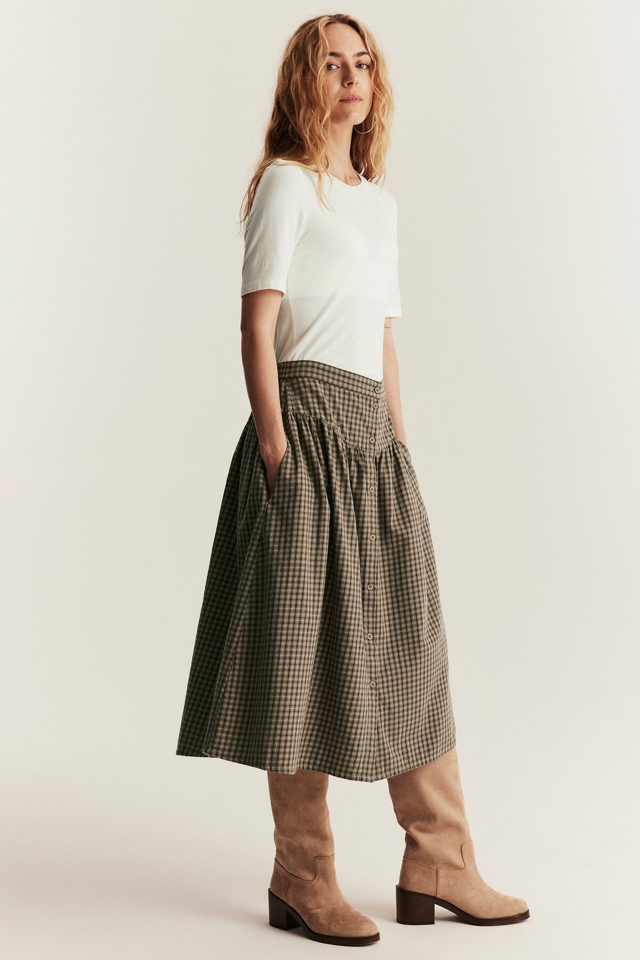 Women's brown checked skirt
