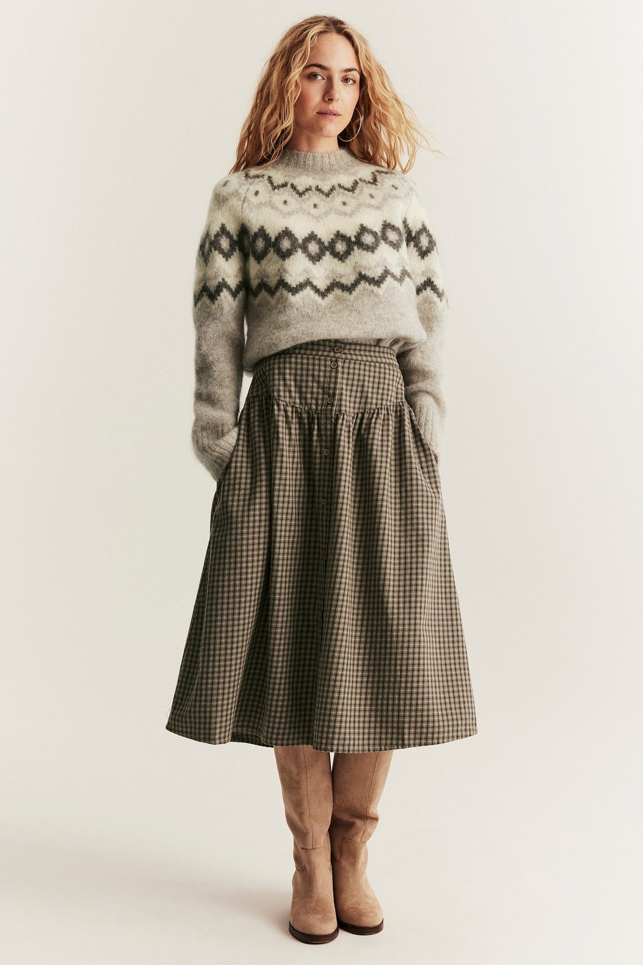 Women's brown checked skirt