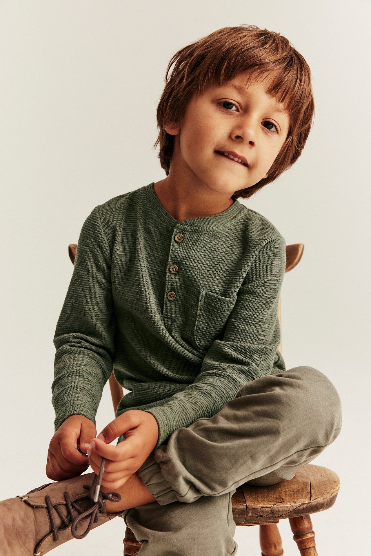 Kids green waffle knit top